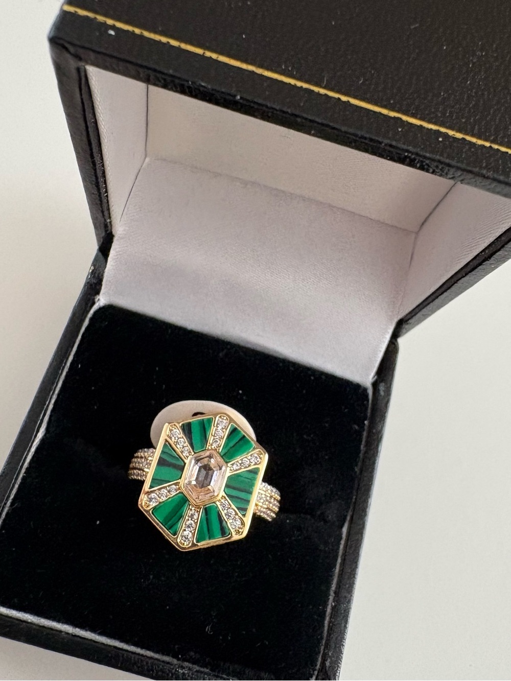 Bomb Party The Brielle Ring RG28884 Malachite Magnesite Diamond CZ Gold Plating